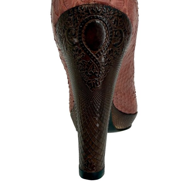 Elie Tahari Mika Antiqued Rose Python Platform Pumps | Luxury Minimalist 37/6.5 - Picture 9 of 16